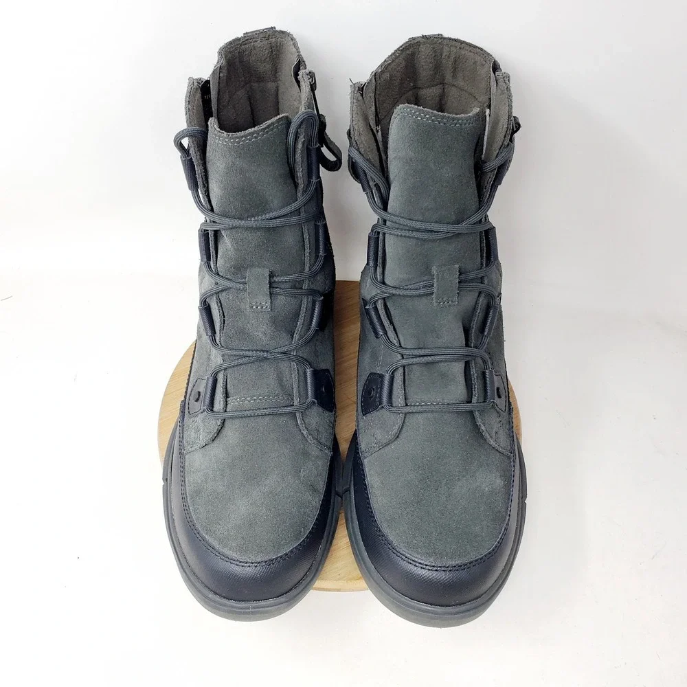 Sorel Explorer Dual Zip Boots Men 11 Dark Grey Suede Lace Up Waterproof Shoes
